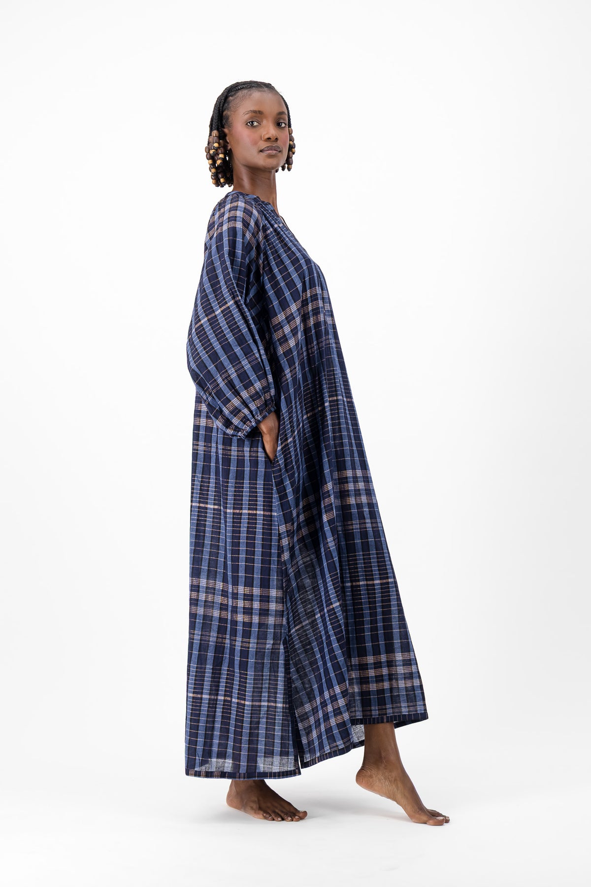Glitter Weave Handloom Kaftan - Navy Check
