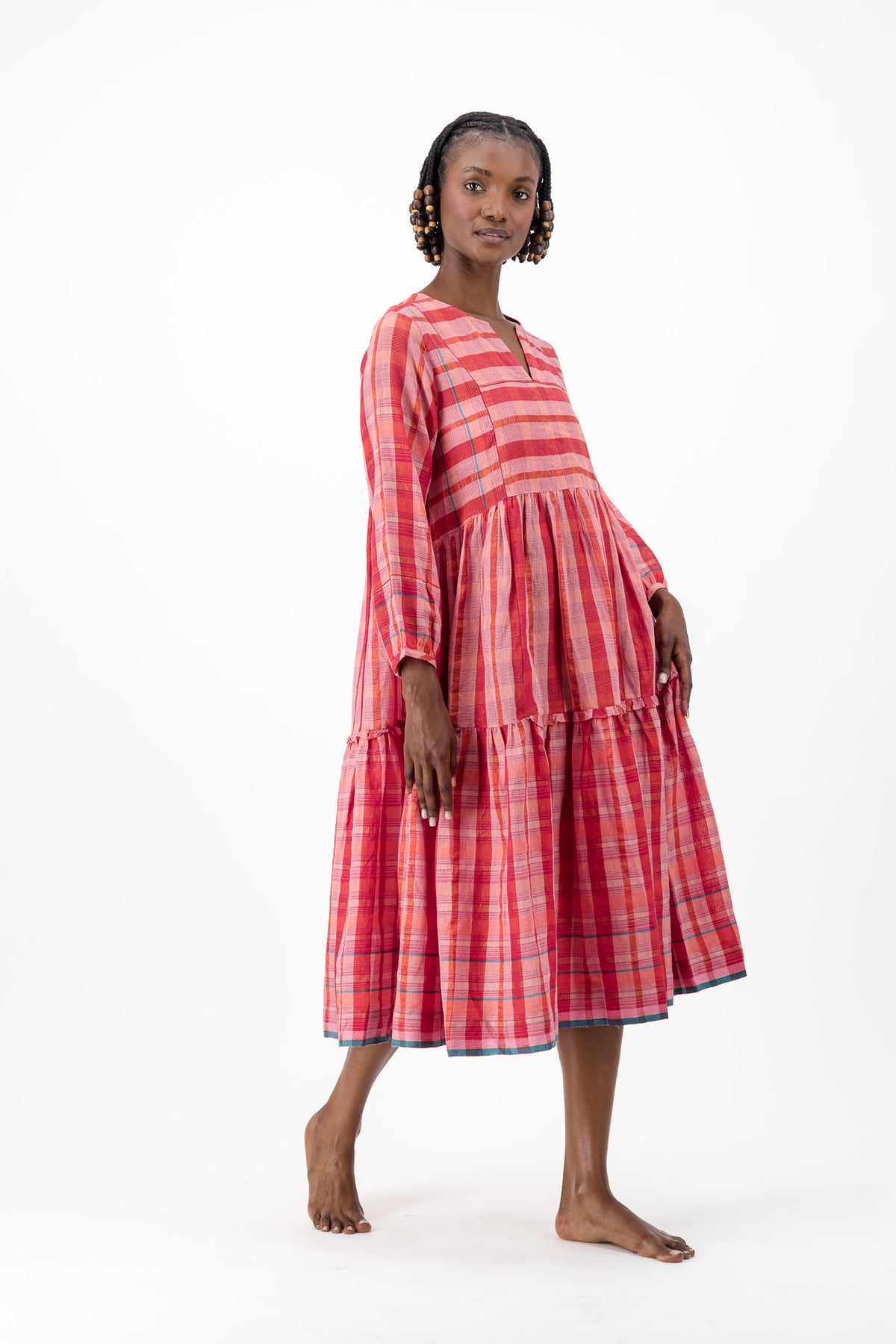 Jesse Dress Handloom - Red Check Lurex