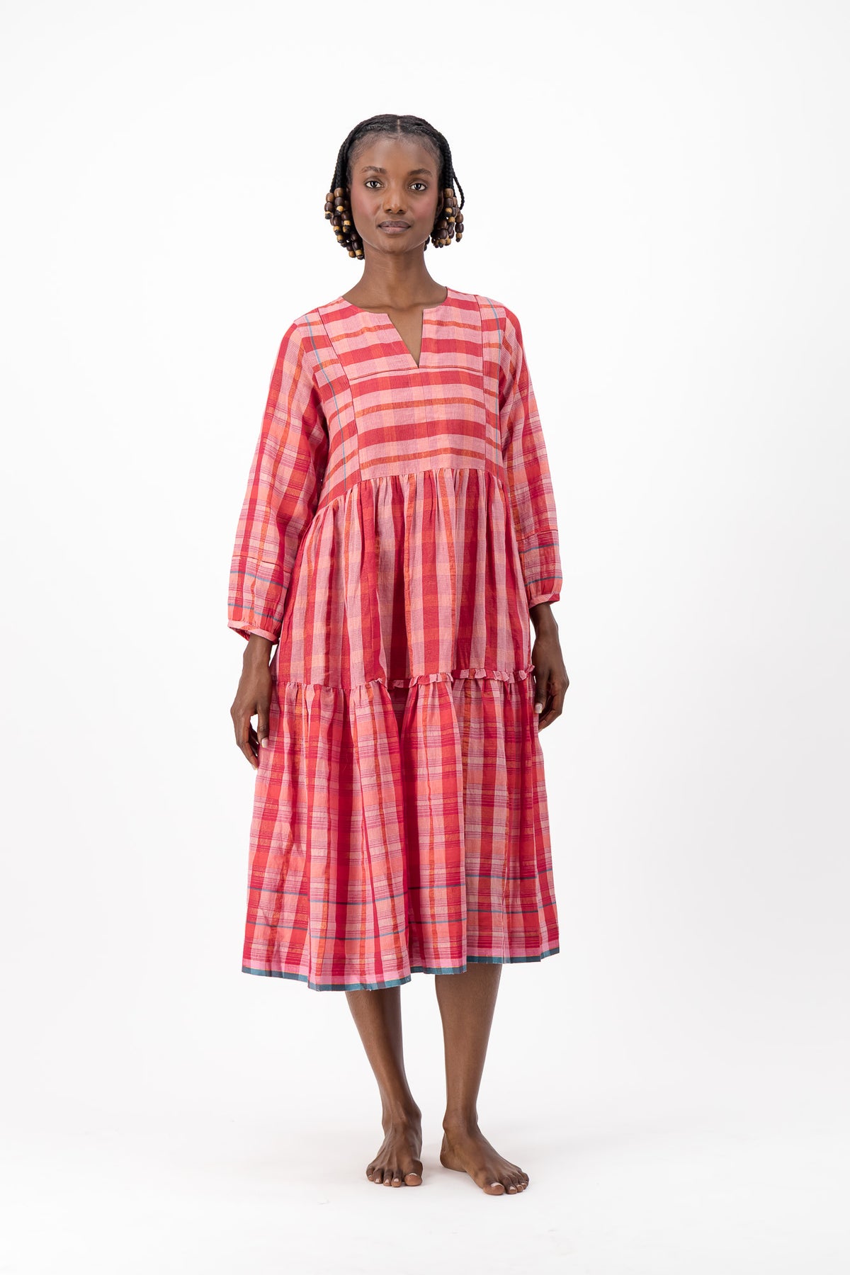 Jesse Dress Handloom - Red Check Lurex