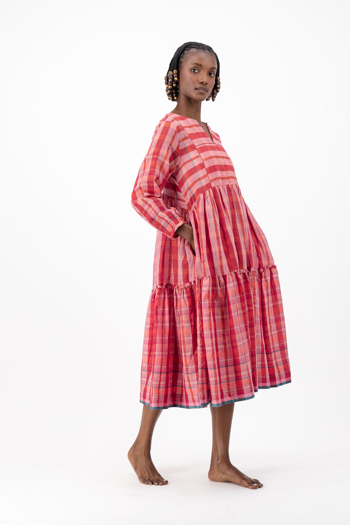 Jesse Dress Handloom - Red Check Lurex