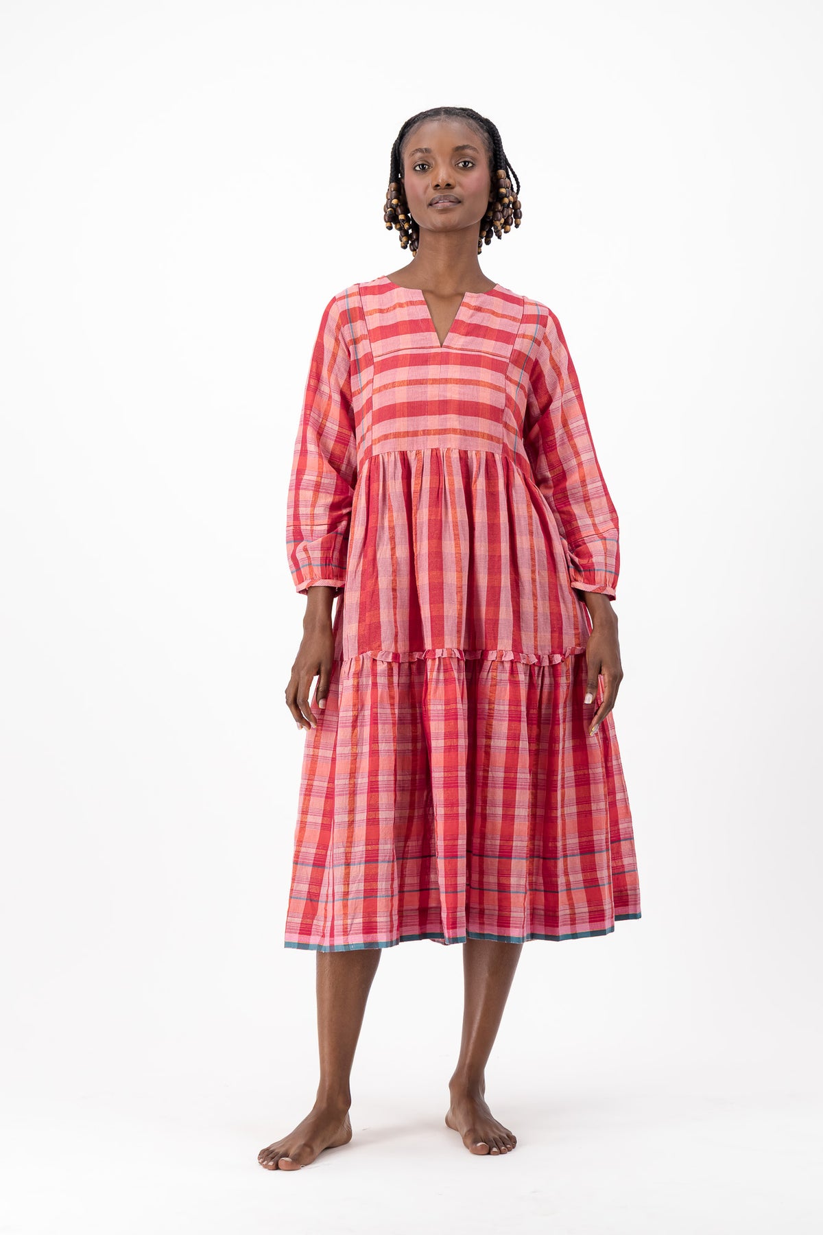 Jesse Dress Handloom - Red Check Lurex