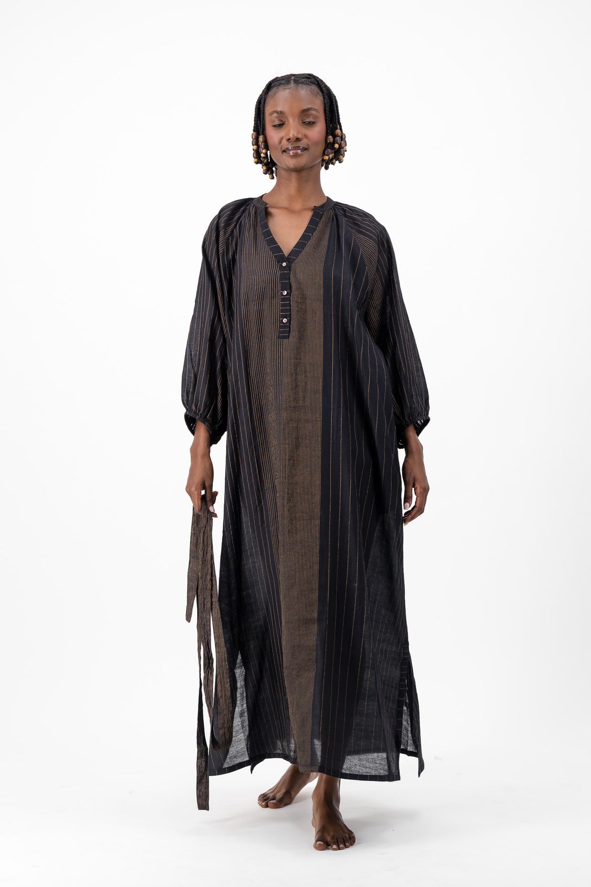 Glitter Weave Handloom Kaftan - Black & Gold
