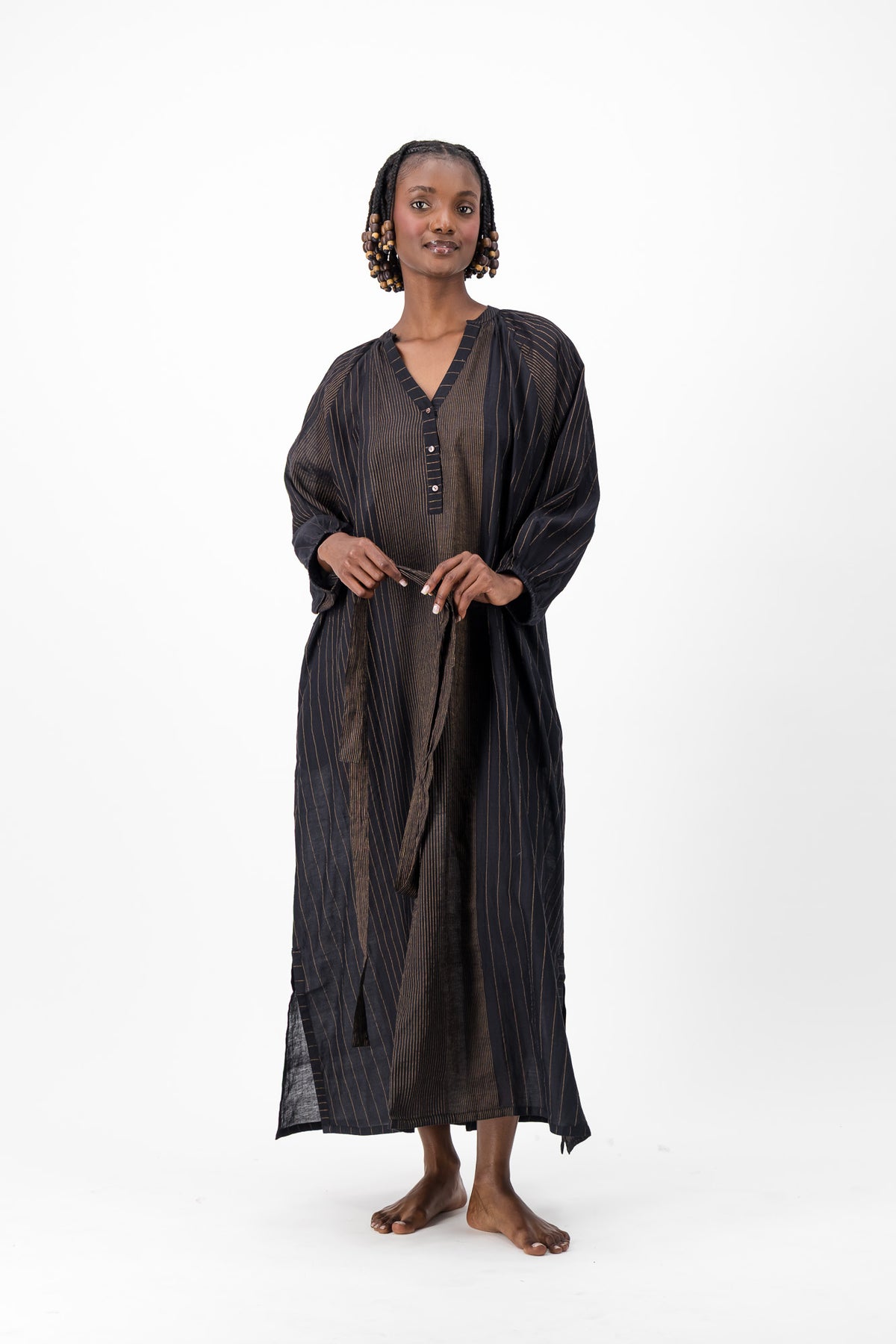 Glitter Weave Handloom Kaftan - Black & Gold