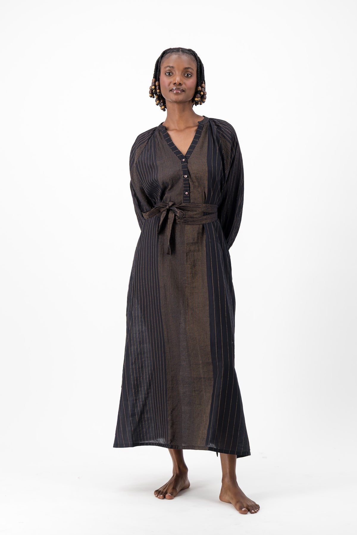 Glitter Weave Handloom Kaftan - Black & Gold