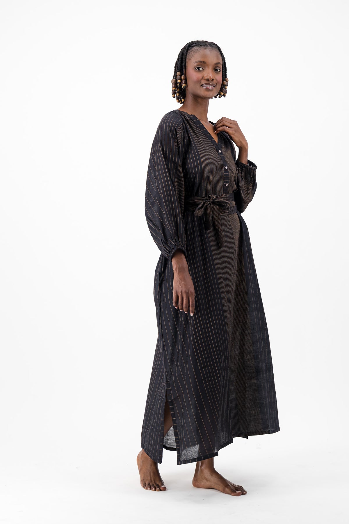 Glitter Weave Handloom Kaftan - Black & Gold