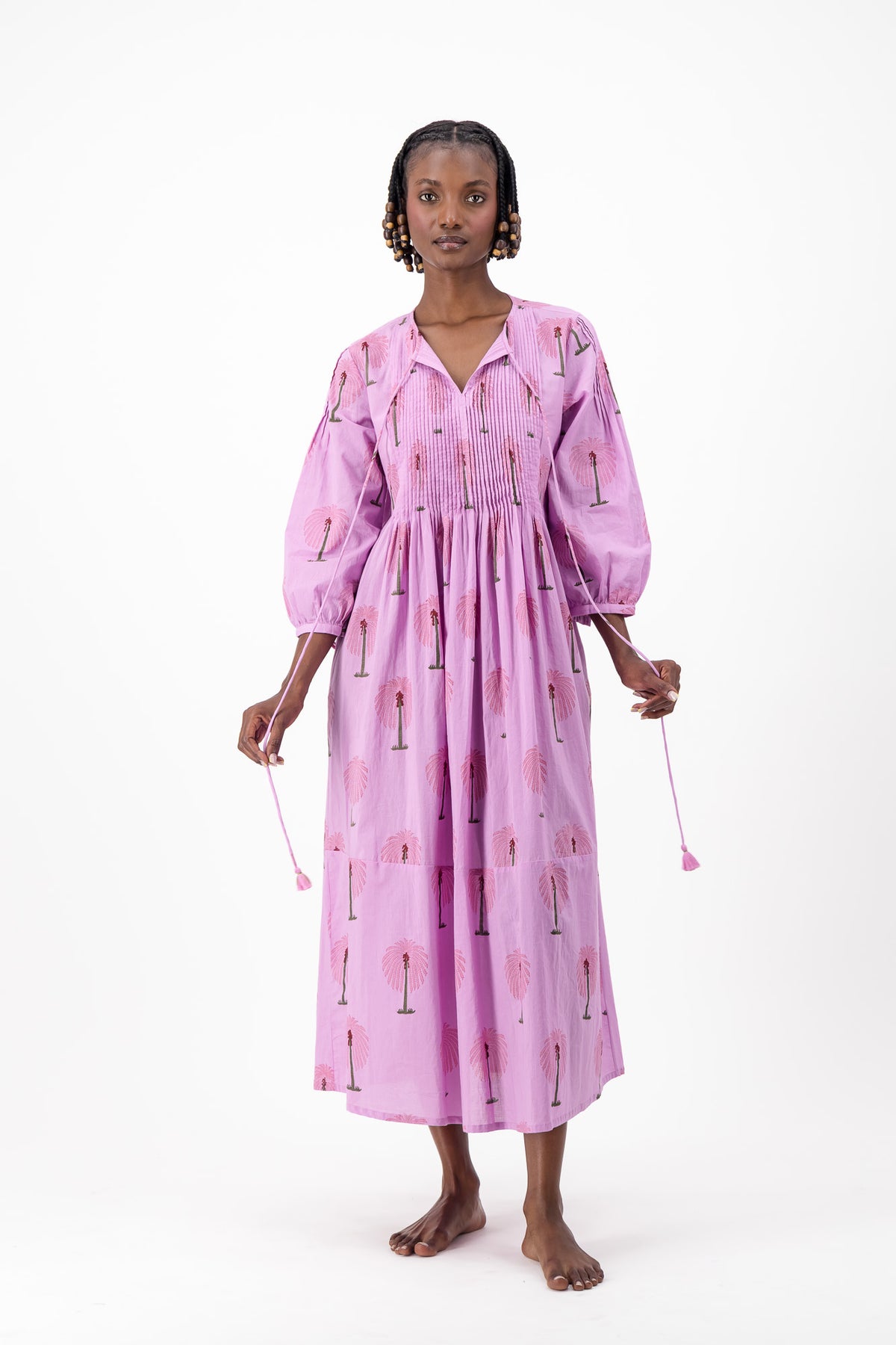 Long Pleated Kaftan - Lilac Palm