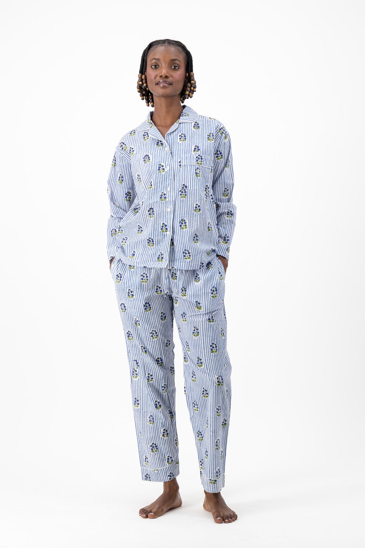 Pyjamas - Stripey Blue Flower