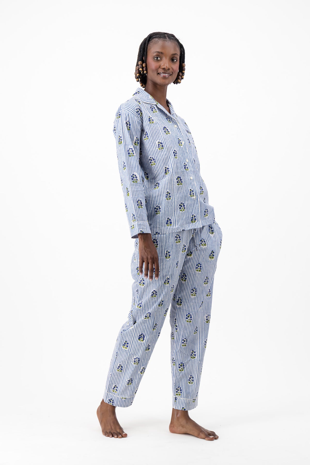 Pyjamas - Stripey Blue Flower