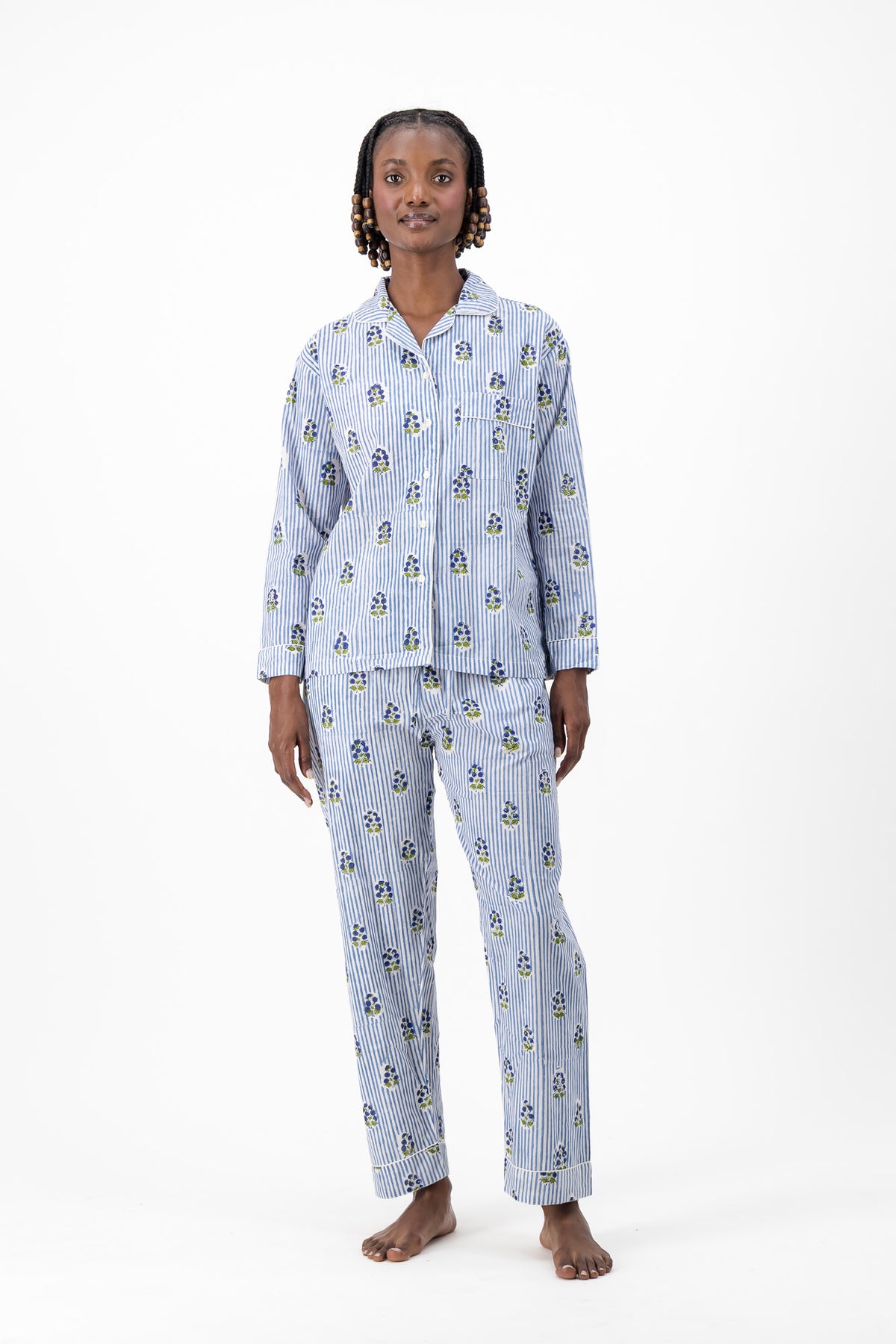 Pyjamas - Stripey Blue Flower