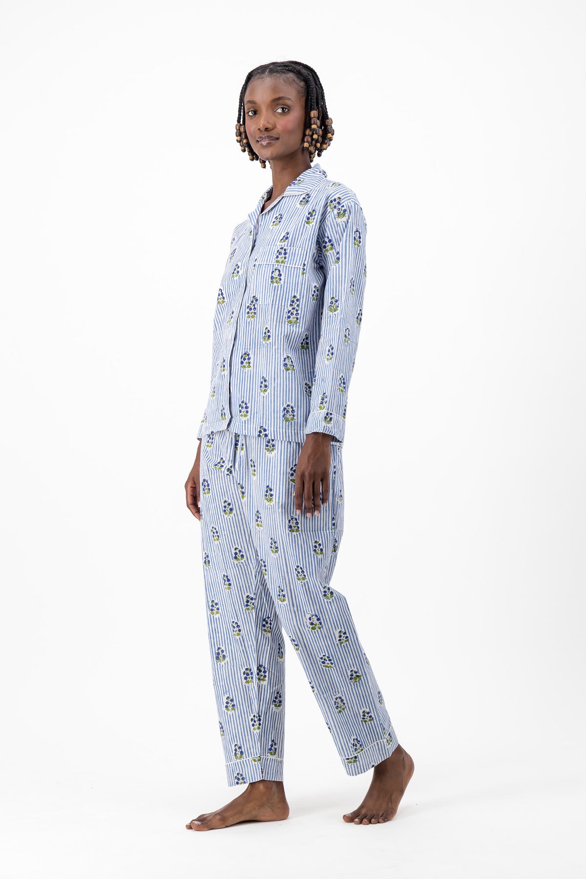 Pyjamas - Stripey Blue Flower