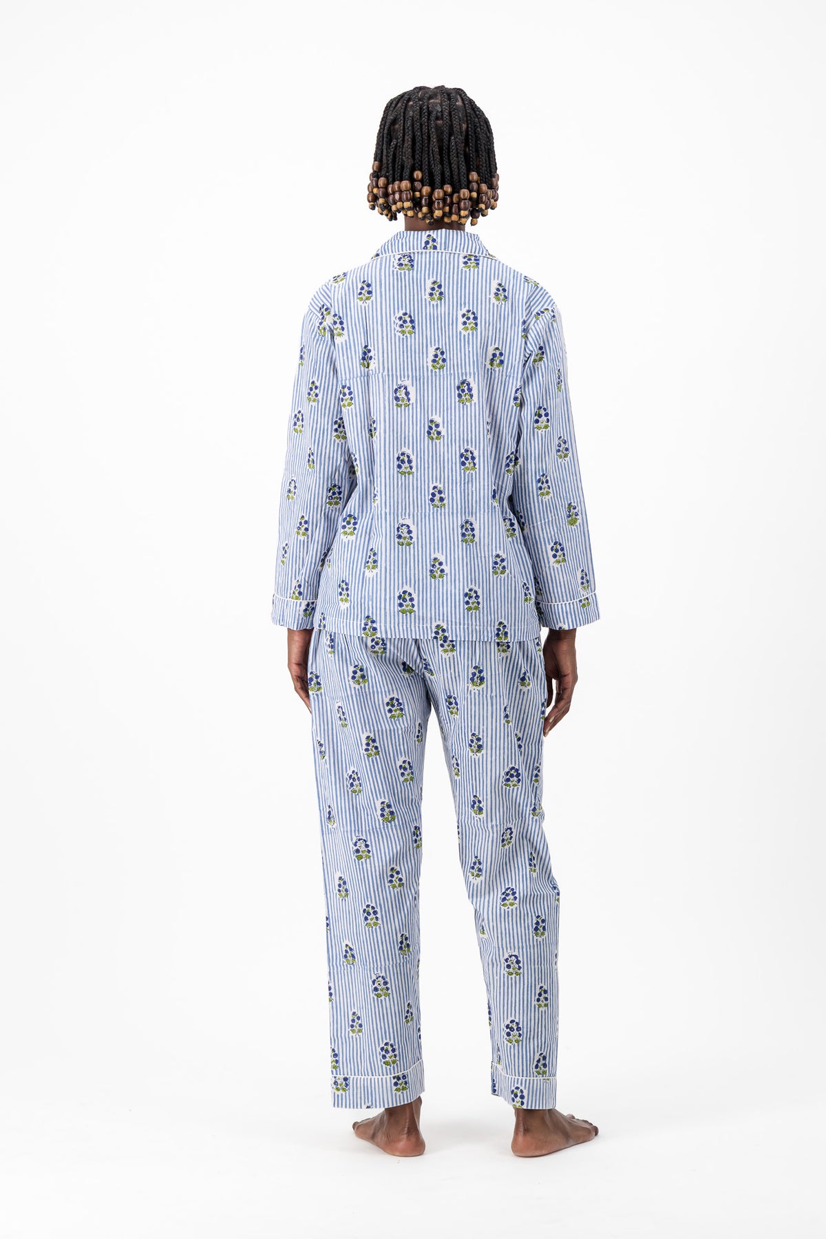 Pyjamas - Stripey Blue Flower