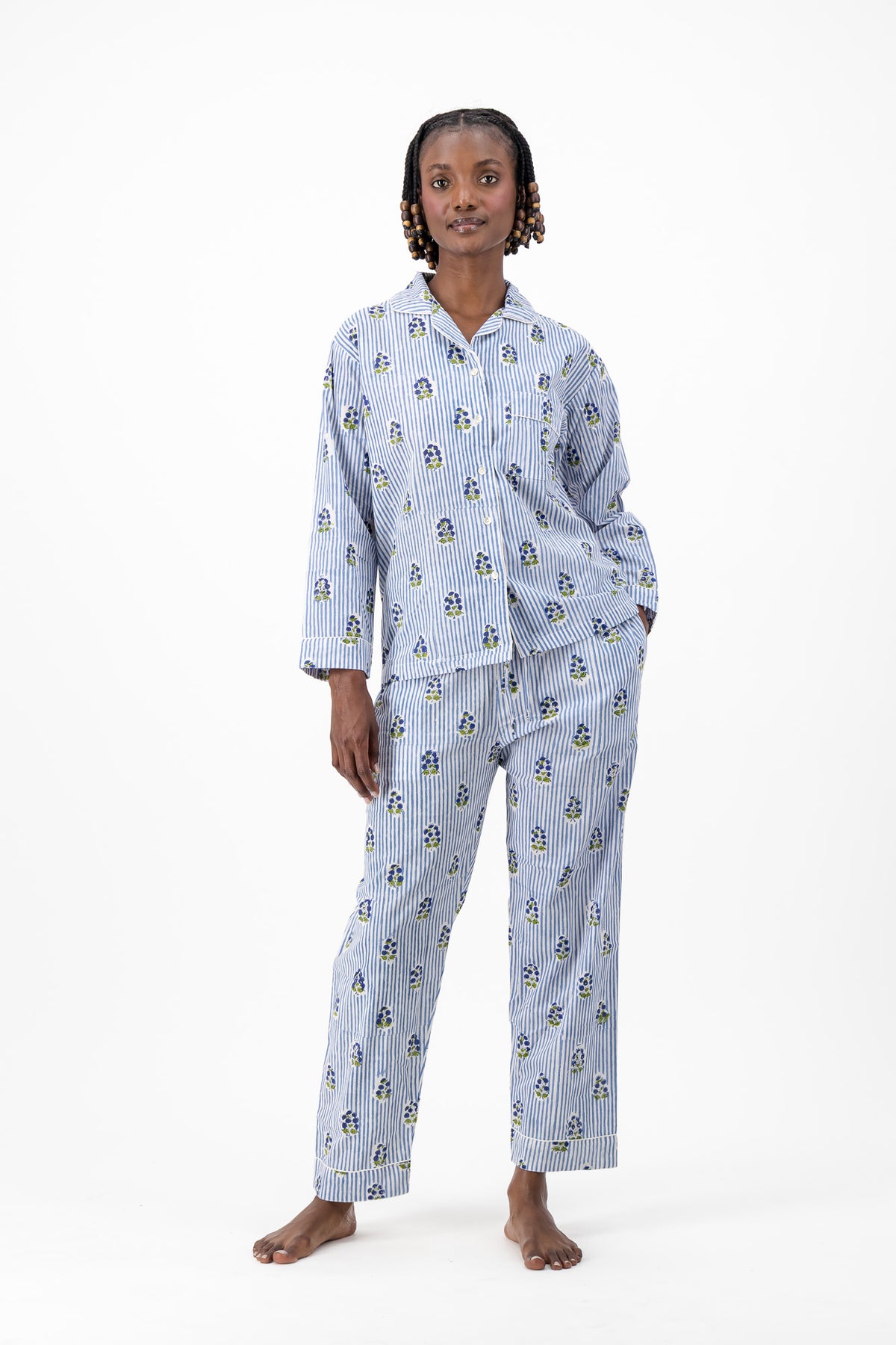 Pyjamas - Stripey Blue Flower