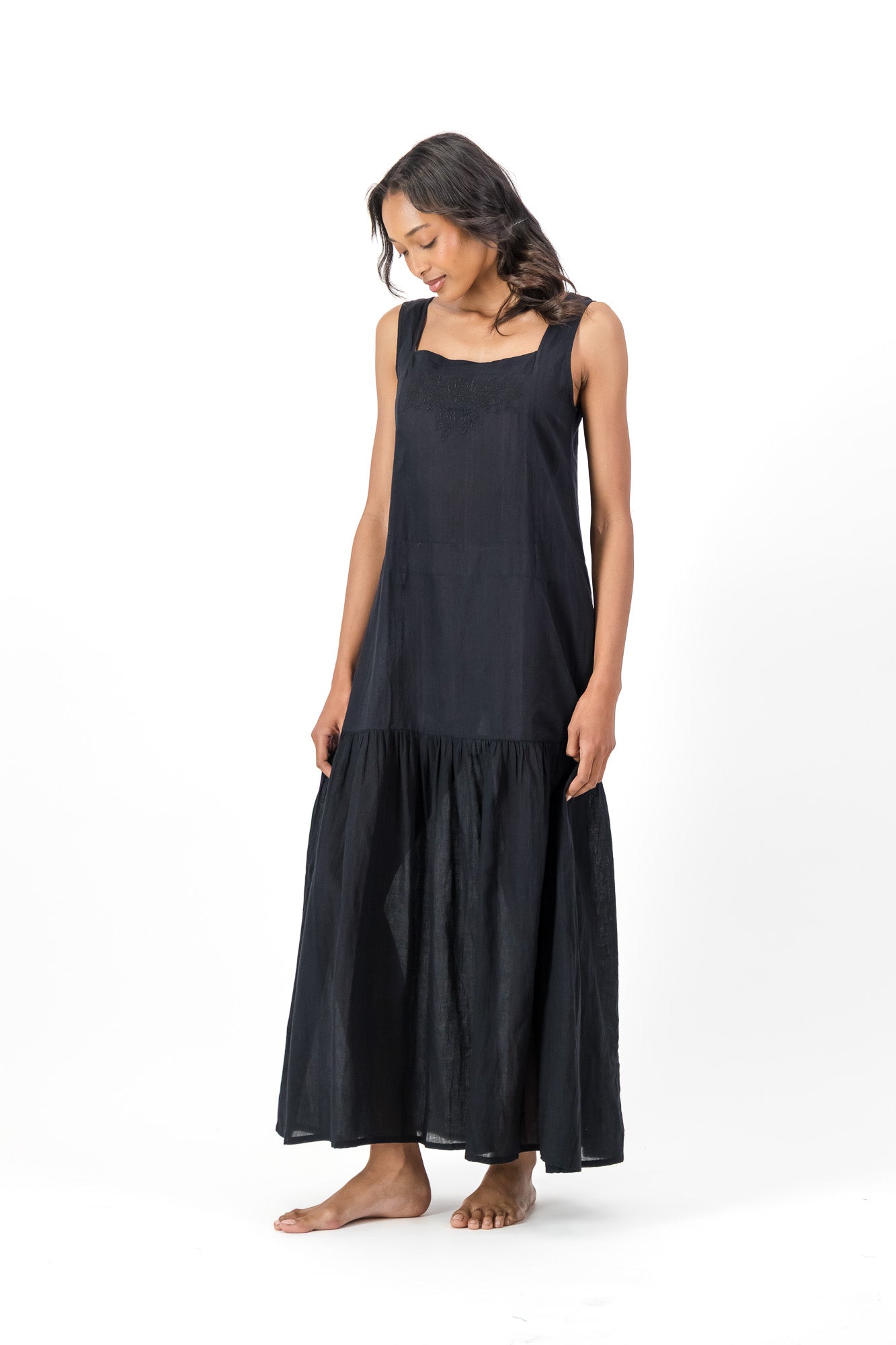 Ophelia Embroidered Dress Handloom - Black