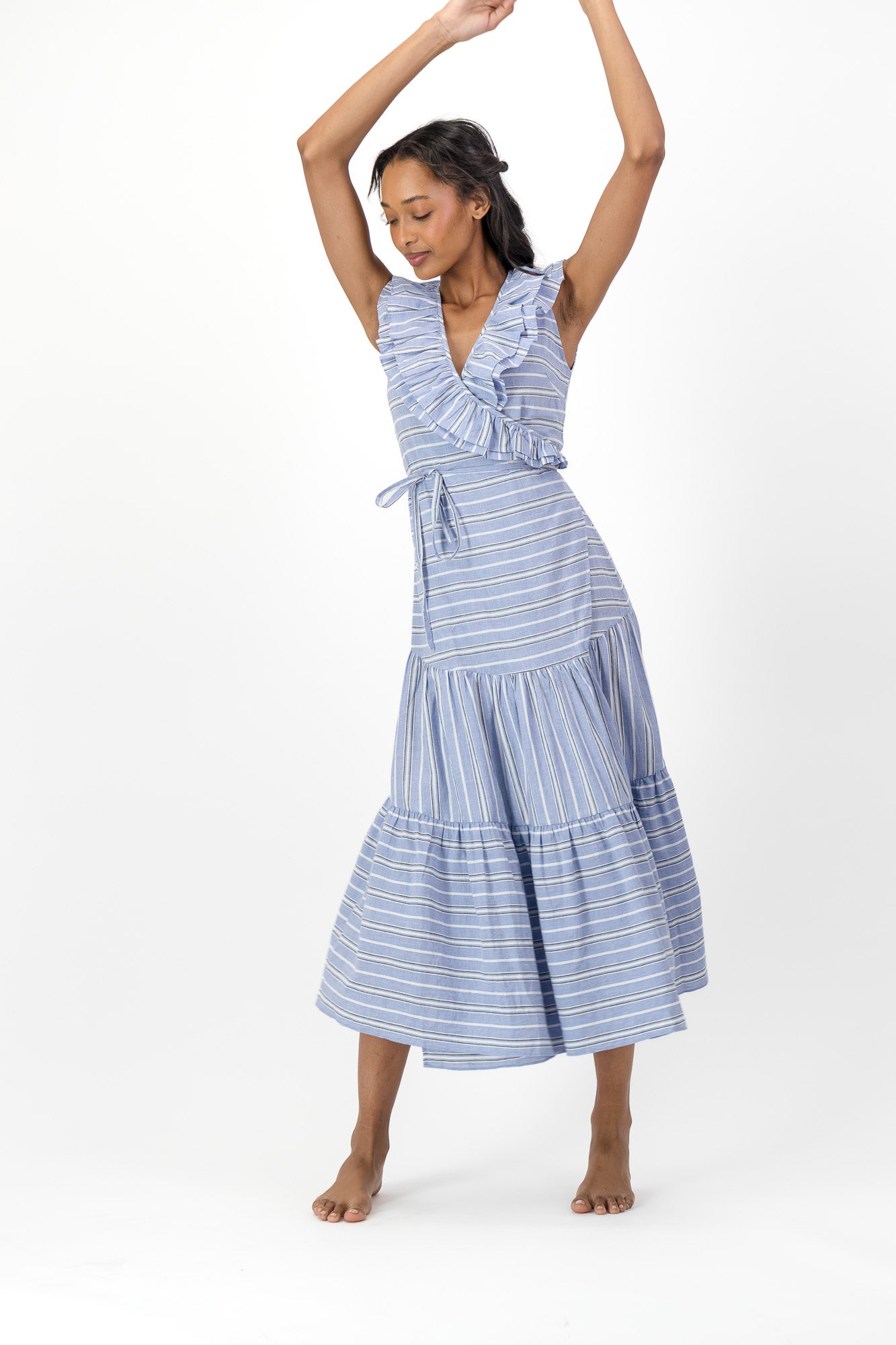 Frill Wrap Dress Handloom - Kentucky Stripe