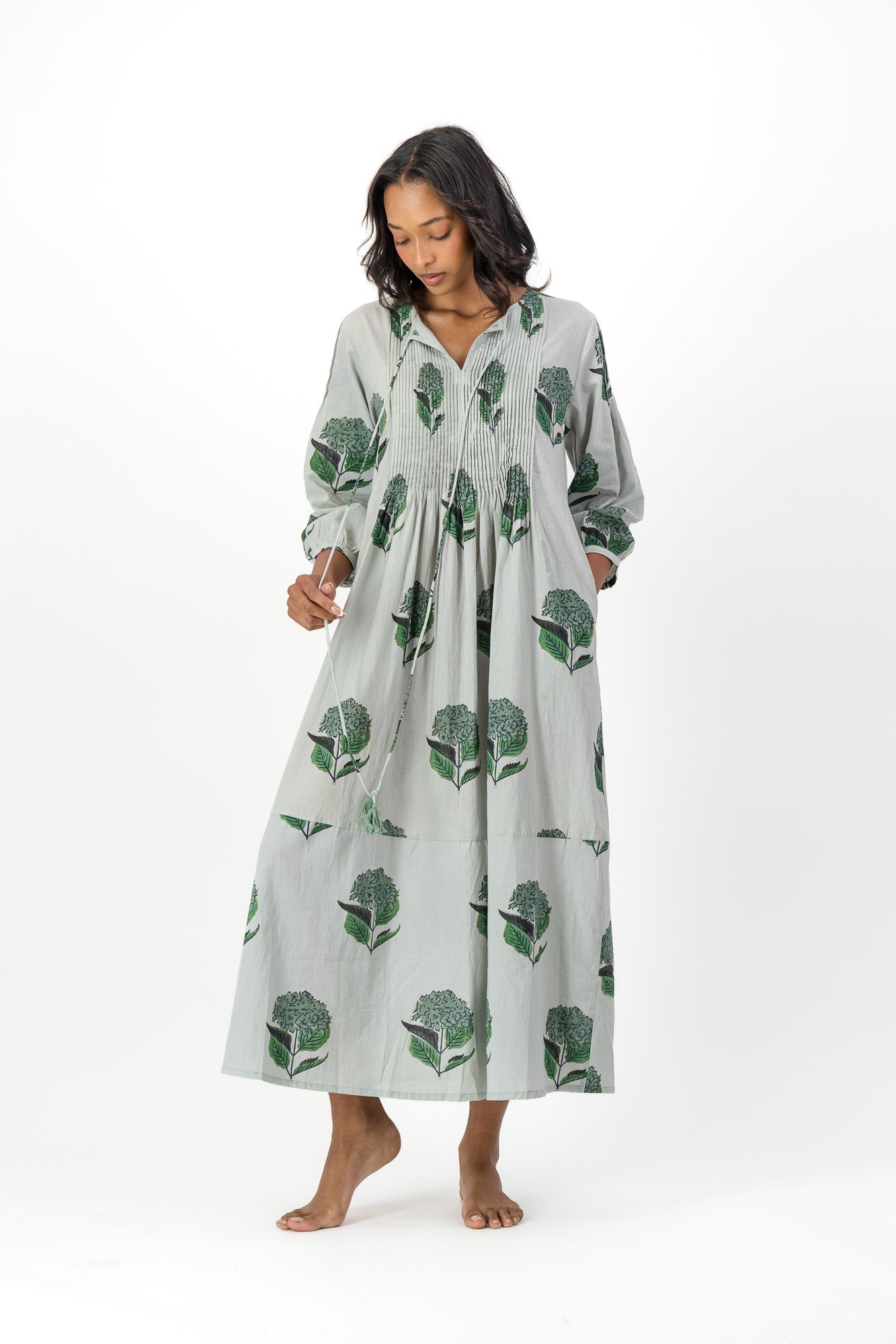 Long Pleated Kaftan - Hydrangea