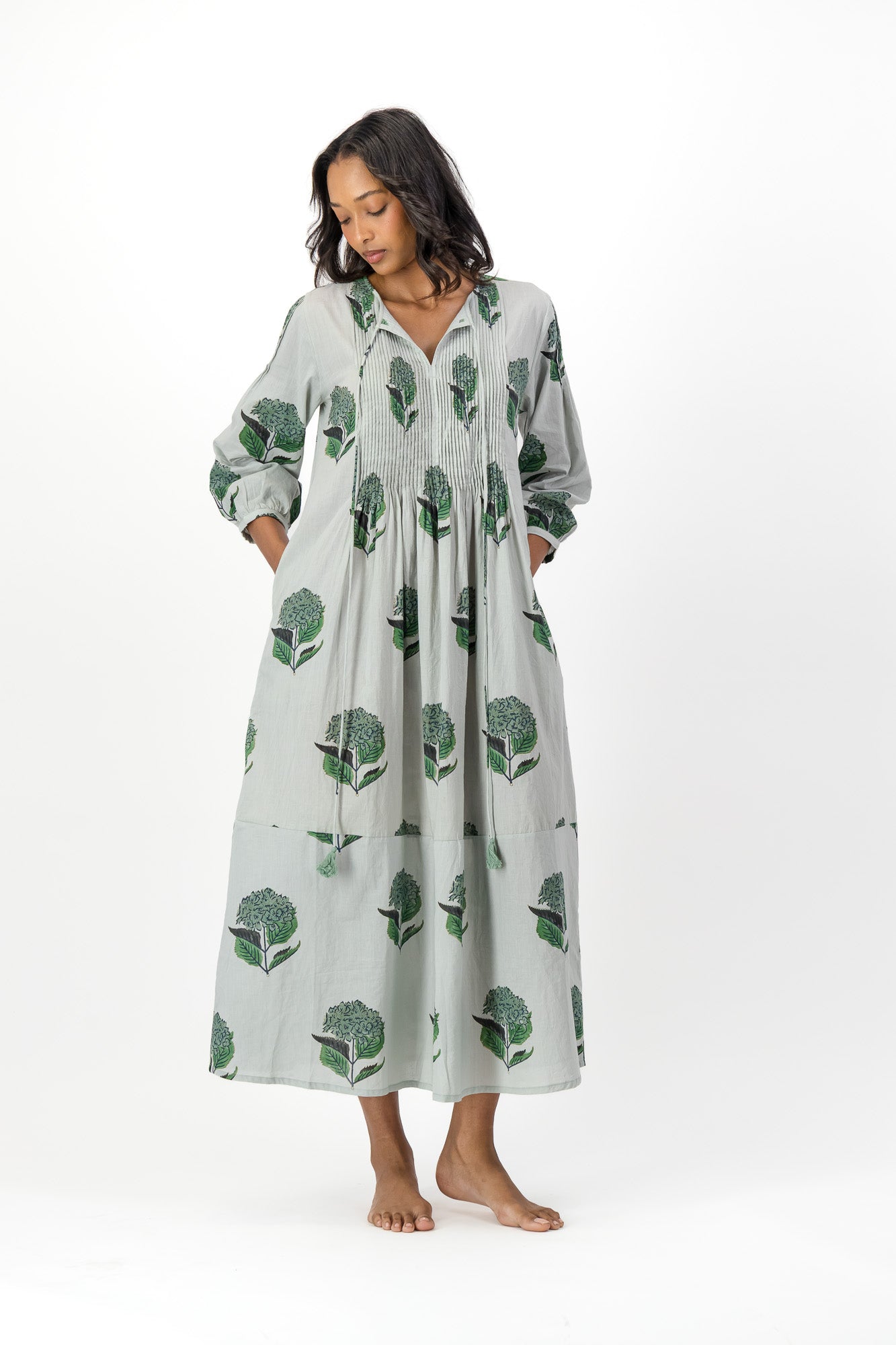 Long Pleated Kaftan - Hydrangea