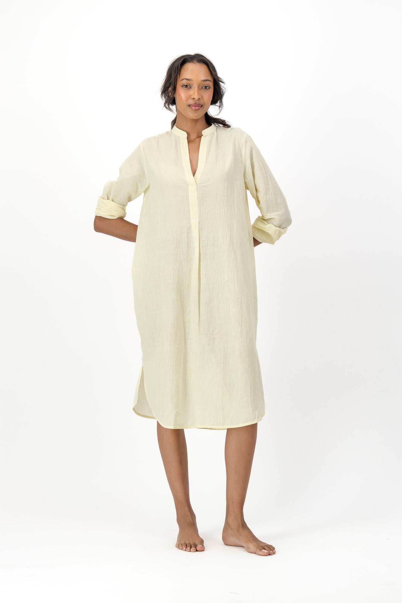 Noa Dress Handloom - Yellow Stripe
