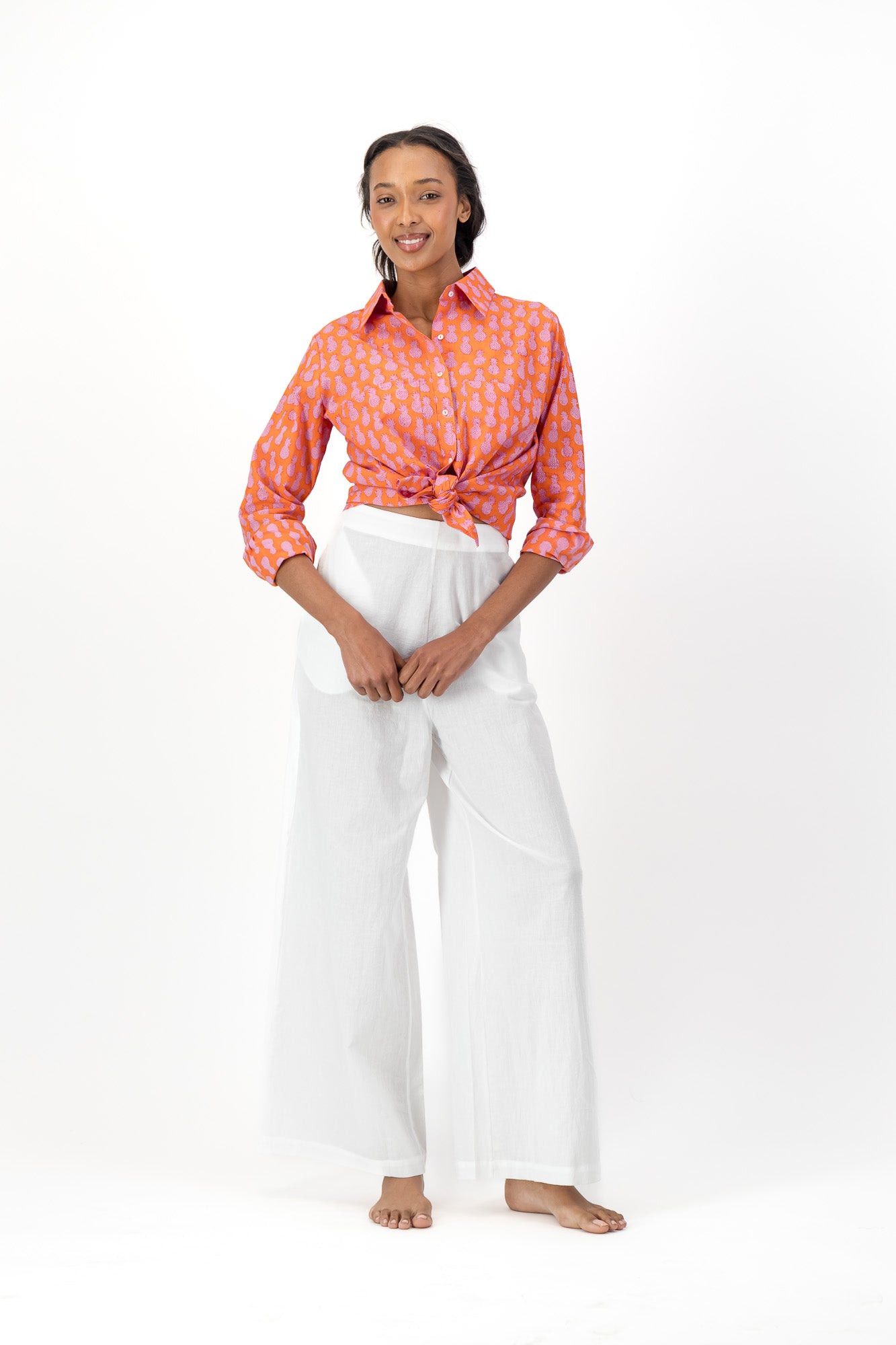 High Waisted Pants Handloom - White