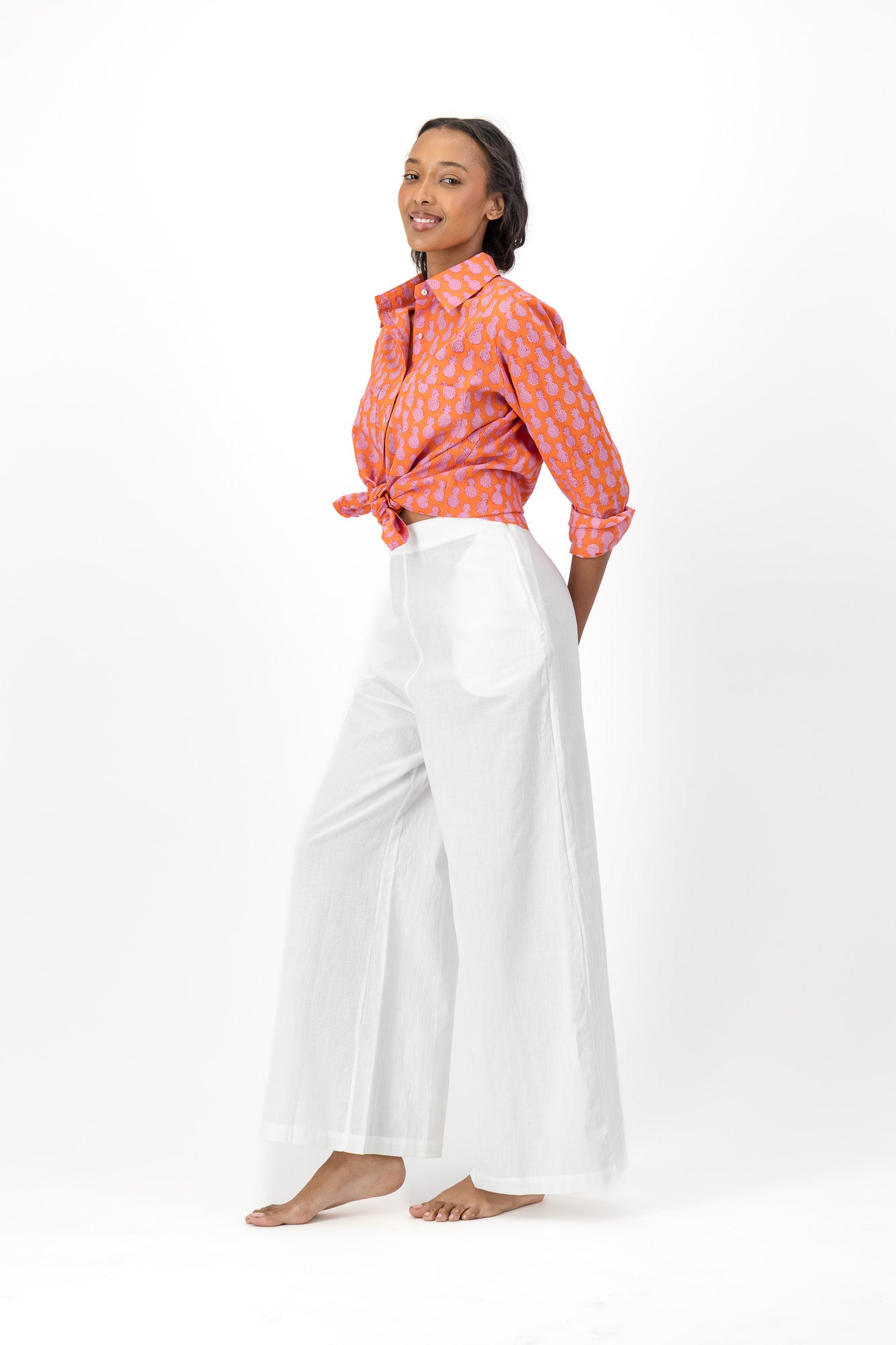 High Waisted Pants Handloom - White