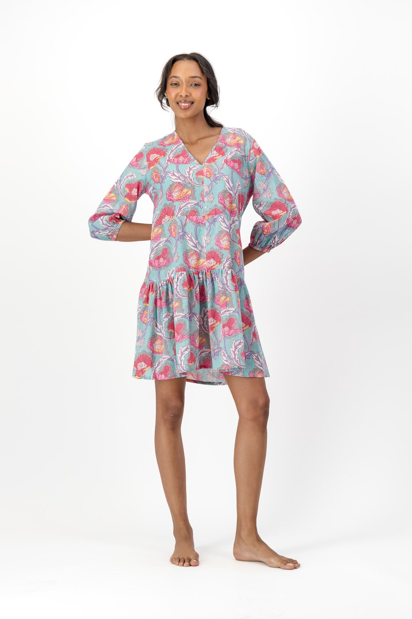 Short V Dress - Green Lily
